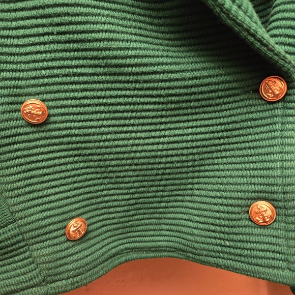 Vintage Emerald Green Ribbed Knit Cropped Jacket | Gold Buttons | 80s Power Knit - Picture 2 of 6